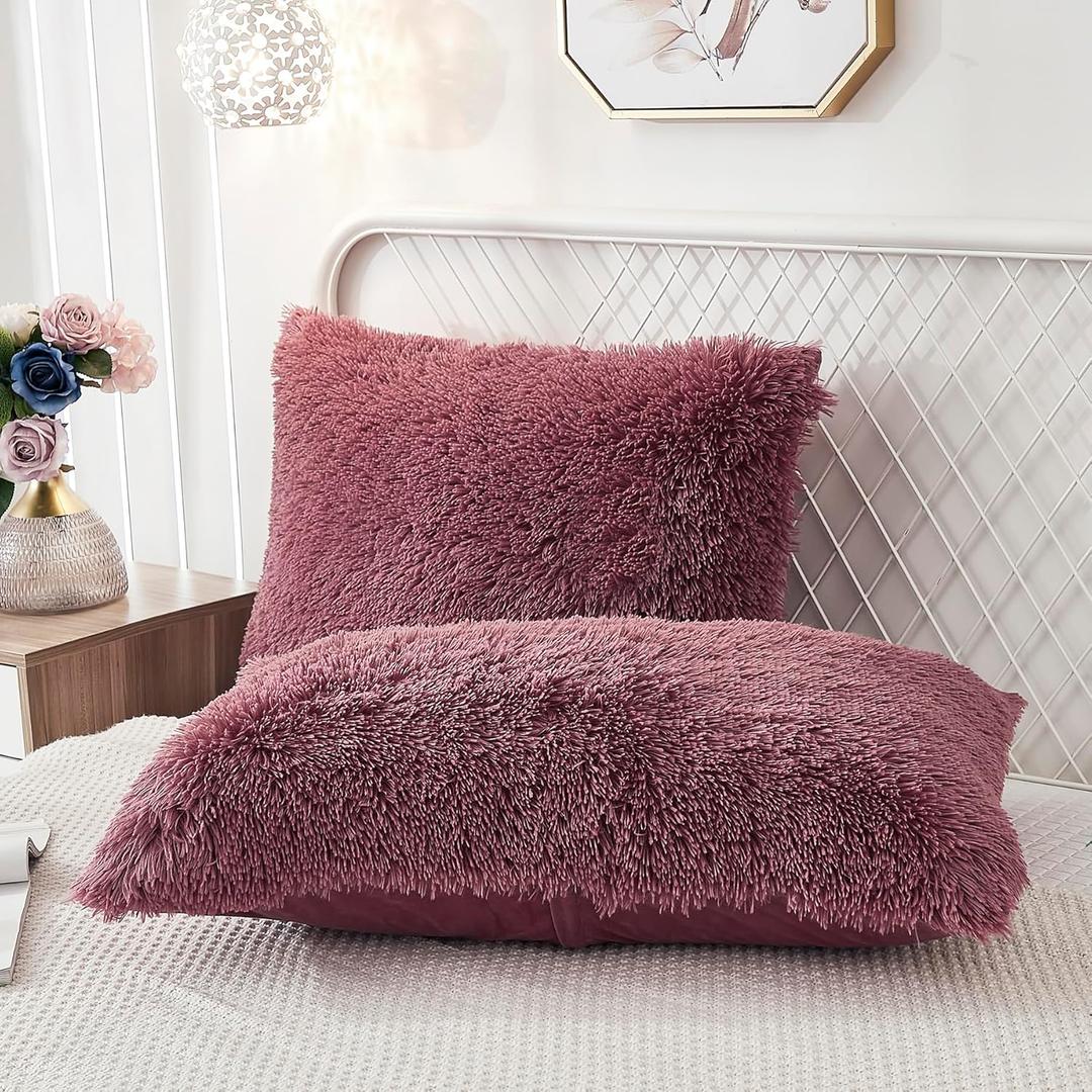 Uhamho Set of 2 Standard Pillowcases Faux Fur Throw Pillow Covers Queen Size Shams Soft Velvet Decorative Zipper Closure (Dusty Rose, 20"x26") Uhamho Set of 2 Standard Pillowcases Faux Fur Throw Pillow Covers Queen Size Shams Soft Velvet Decorative Zipper Closure (Dusty Rose, 20"x26")
