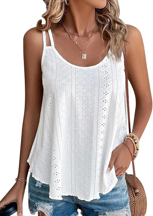 Women's Tank Tops Sleeveless Summer Top Spaghetti Strap Spring Shirt Loose Fit Beach Vacation 2025 Casual L