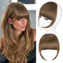 Clip in Bangs, Synthetic French Bangs Hair Clip, Light Chestnut Brown Fake Bangs Fringe with Temples Hairpieces for Women Natural Curved Hair Extensions for Daily Wear