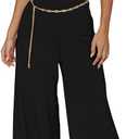 XXTAXN Women's Caual Fashion Crew Neck Short Sleeve Ruched Waist Backless Tie Wide Leg Long Pant One Piece Jumpsuit (Black, S)