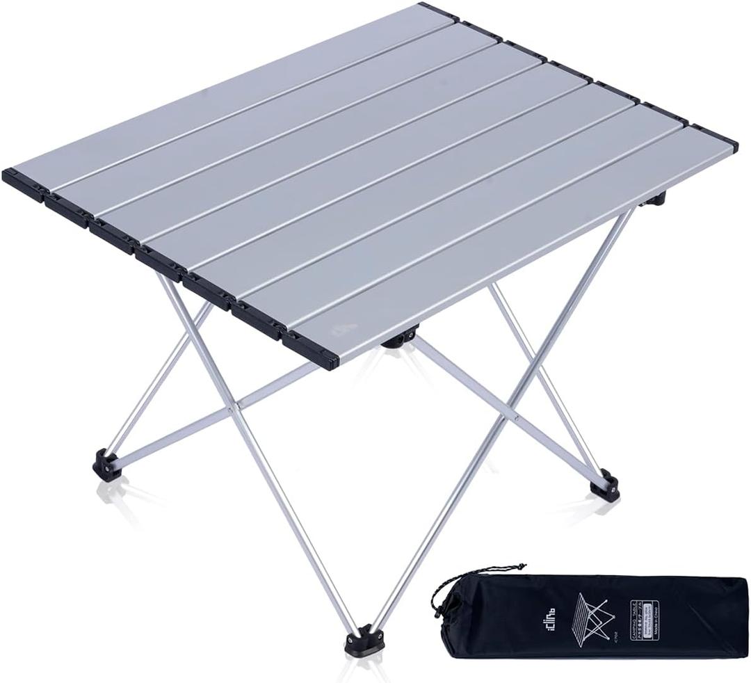 iClimb Ultralight Compact Camping Folding Table with Carry Bag (Silver - L), Large