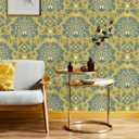 3 x CiCiwind 15.5"393.7" Peel and Stick Wallpaper Vintage Peacock Contact Paper Removable Self Adhesive Wall Paper Mustard Ginger Wallpaper for Bedroom Living Room Decoral Cabinets
