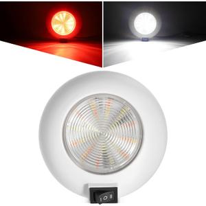 Partsam 1Pc 4 Inch Round LED Utility Dome Light Surface Mount for Home Truck RV Trailer Boat Aircraft Interior Light, 4" High Power White & Red LED Downlight, 3-Way rocker switch(White/Off/Red)