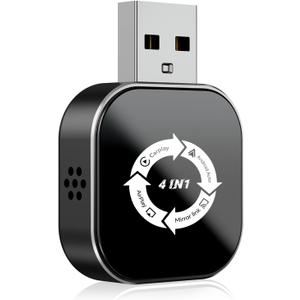4 in 1 Wireless CarPlay Adapter with Screen Mirroring Supports Apple CarPlay & Android Auto & AirPlay & MirrorLink, 2026 Upgraded screen mirroring dongle for car, USB-A/USB-C Connection, Plug & Play