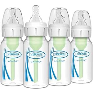 Dr. Brown's Natural Flow Anti-Colic Options+ Narrow Baby Bottle, 4 oz/120 mL, with Level 1 Slow Flow Nipple, 0m+, 3Bottles