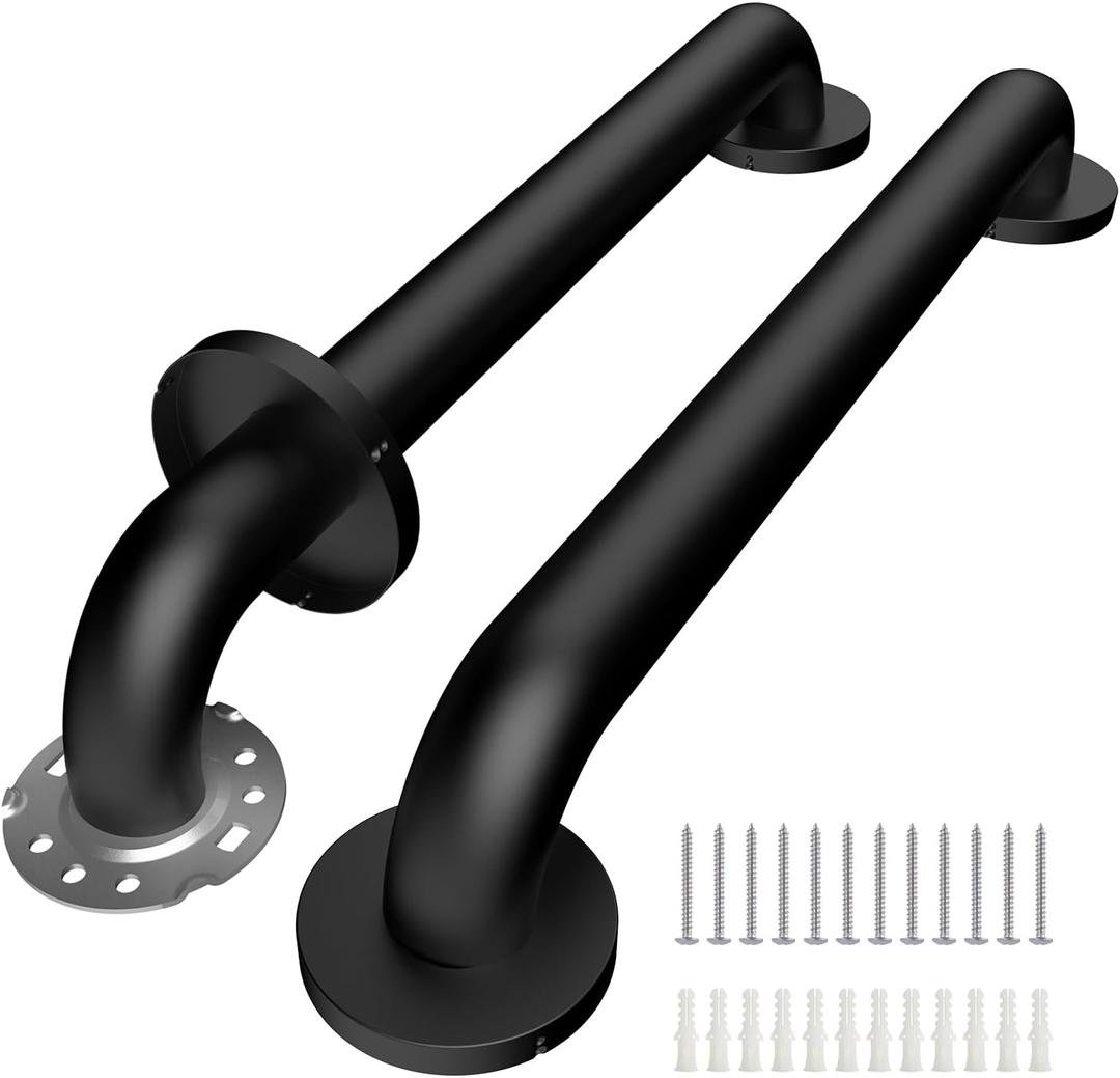 2 Pack Safety Shower Grab Bars for Seniors, Stainless Steel Anti Slip Shower Handle, ADA Compliant Hand Rails, Holds up to 500 LBS Grab Bars for Elderly for Wall (Black, 24 Inches)