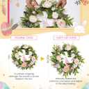 Spring Door Wreath for Front Door with Hook 20-22, Artificial Spring Door Wreath with White & Pink Peony Lavender Rabbit Wood Sign, Summer Wreaths for Windows Wall Romantic Home Dco