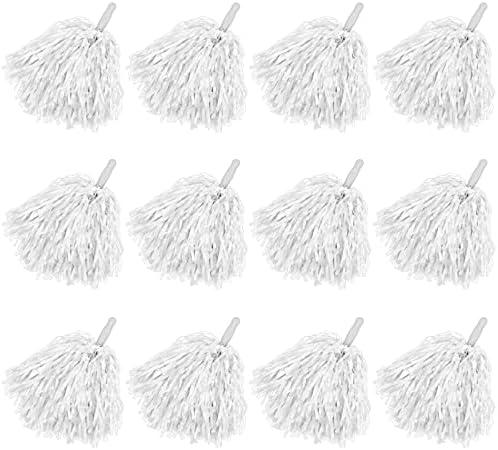 Faxco 12Pack Plastic Pom Poms Cheerleading Pom Poms Sports Dance Cheer Plastic Pom Pom for Rooters,Cheering Squard,Cheering Team (White)