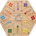 HOROW Wahoo Board Game Wooden Original Board Game 15 inch Classic 2 Side Painted Fast Track Game for 4 Player and 6 Player with 30 Marbles,6 Dices for Family Game Night