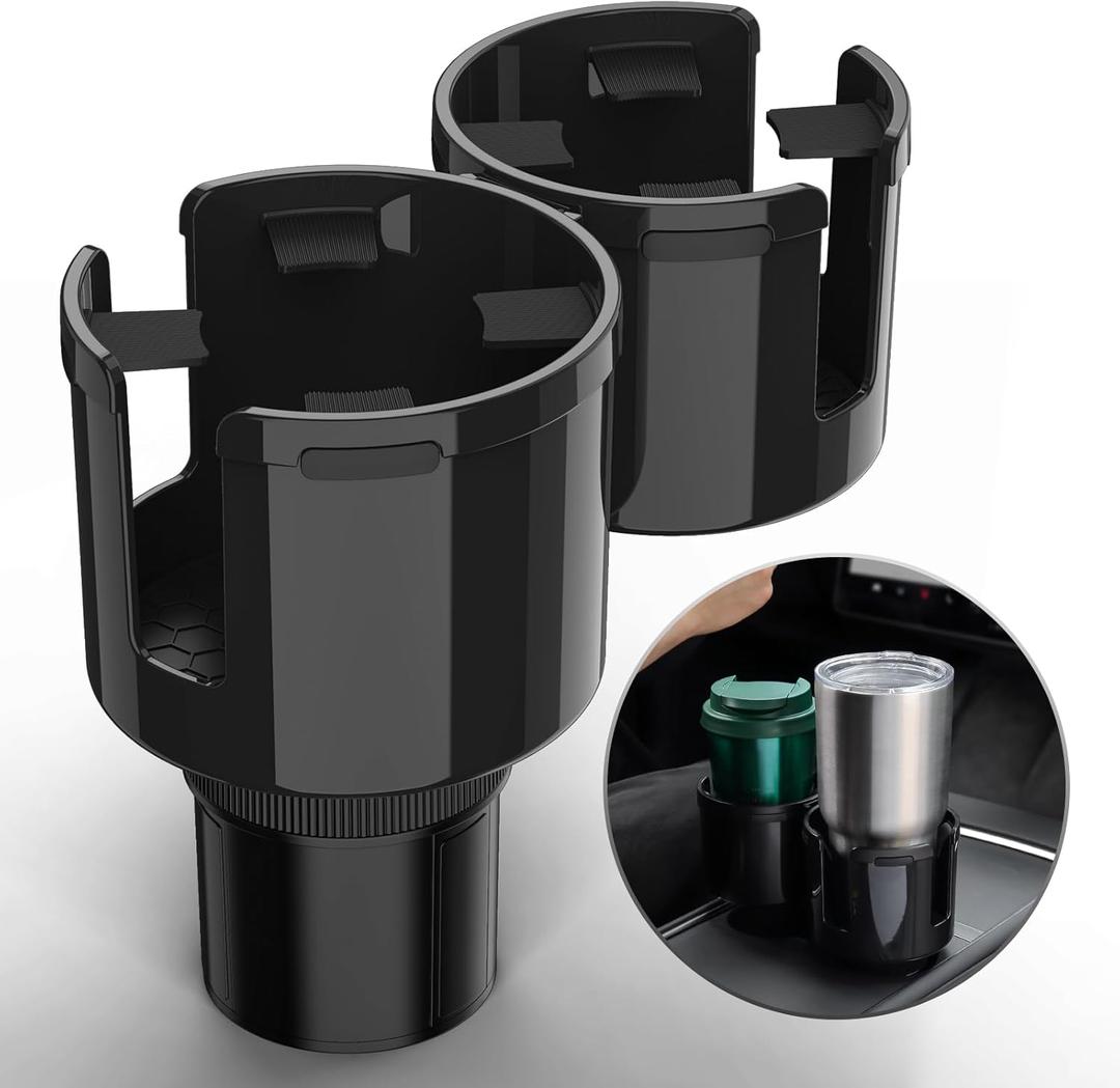 Car Cup Holder Expander, Cup Holder Extender Adapter for Car, 2 in 1 Cup Holder Insert with Expandable Base, Fits Yeti, Hydroflask, Large Water Bottles 10-46 OZ, Black