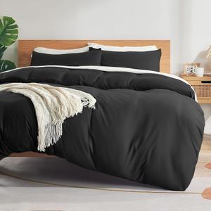 Sonive Full Duvet Cover Set, Jersey Knit 3 Pieces Bedding Comforter Sets 1 Duvet Cover with 2 Pillow Shams, Breathable Comforter Cover wiht 8 Corner Ties, Super Soft Duvet Cover Black