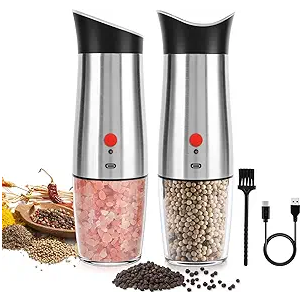 Electric Salt and Pepper Grinder Set:  for Gravity Automatic Sea Salt Grinder Set Spice Pepper Shakers with Adjustable Coarseness USB Rechargeable Battery Power Peppercorn Mill