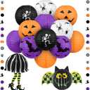 KatchOn, Halloween Hanging Paper Lanterns Set - Pack of 15 | Halloween Paper Lanterns, Halloween Honeycomb Decorations for Halloween Decorations | Halloween Garland for Halloween Party Decorations