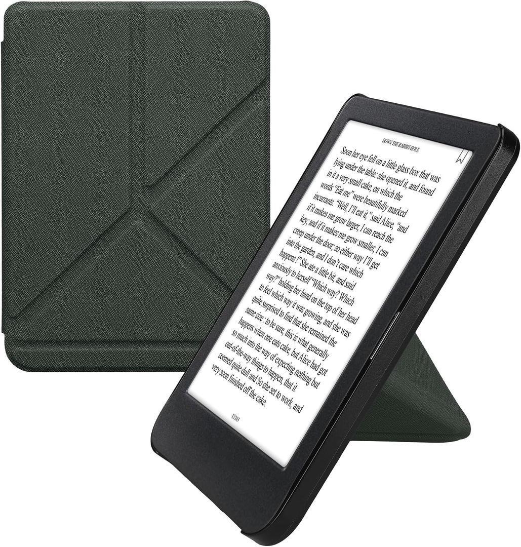 Kwmobile Origami Case Compatible with Kobo Clara BW/Colour Case - Slim PU Leather Cover with Stand - Dark Green