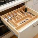 Silverware Drawer Organizer - Trim-to-Fit with Adjustable Dividers for Kitchen Utensil Storage, Beech Wood Frame with 11 Sizes (19.25" W x 22" D)