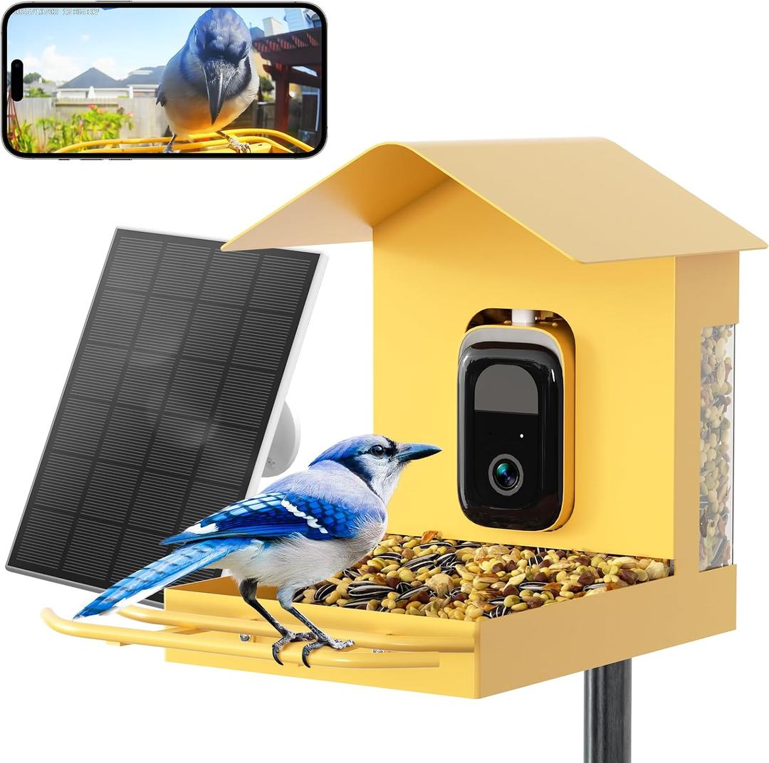 Bilantan Metal Smart Bird Feeder with Camera Solar Powered, 5G/2.4G WiFi Compatible, Lifetime Free Al Birds Identification, 2.5K Video Bird Feeder, Ultimate Gifts for Mothers Day