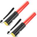Weewooday 2 Pack 11 Inch Safety Air Traffic Control Wands, LED Signal Traffic Wand Flashlight Control Safety Baton Flashlight Signal Wand for Parking Guides, Aircraft, Car Directing(Red)