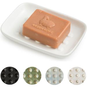 Soap Dish, Ceramic Soap Holder Shower Soap Dish for Bar Soap Sponge, Soap Saver Tray for Bathroom Kitchen Sink, White (Floating Point Design)