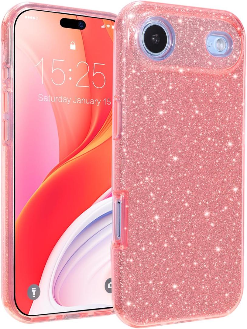 MATEPROX Compatible with iPhone Air Case 6.5'' [2025], Glitter Bling Trendy Sparkle Protective 3-Layer Shockproof Anti-Scratch Cover for Girls Women -Pink