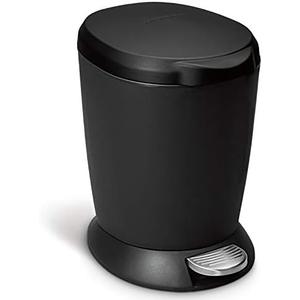 simplehuman 6 Liter / 1.6 Gallon Compact Plastic Round Bathroom Step Trash Can, Black