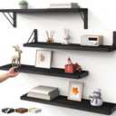 BAYKA Wall Mounted Floating Shelves, Wood Floating Wall Shelf for Books & Decor, Small Space-Saving Display & Organizer Black 23in, Set of 4, 23-inch Standard