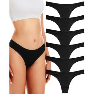 ANZERMIX Women's Breathable Cotton Thong Panties Pack of 6 (Black-6PK, Large)