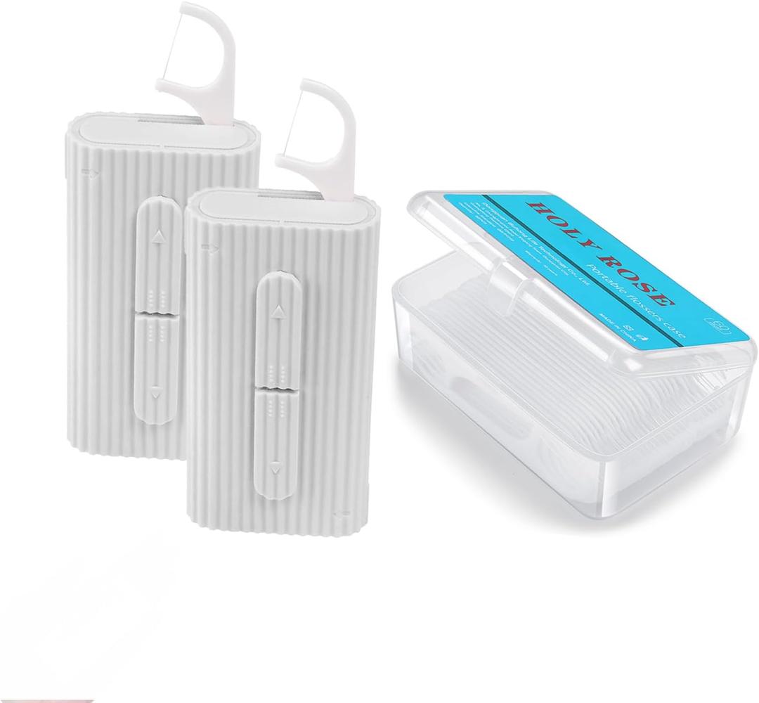 Holy rose Portable Dental Floss Picks Dispenser 2Box,Travel Floss Storage Case with Adult Toothpicks Flosser Sticks 80 Count,Portable Floss Case for Oral Care Teeth Cleaning Perfect Tool (Whit)