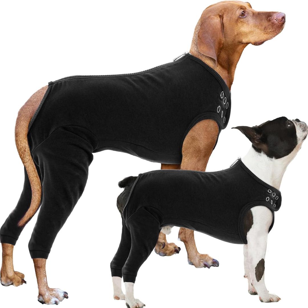 Nanaki Dog Wound Care Shirt, Dog Leg Sleeve To Stop Licking Rear Leg And Abdomen, Doggy Surgery Suit Female Spay,Doggy Onesie For Surgery Female Male, Pet Surgical Recovery Suit Pet Wound Heal Clothes (XL(Back:19.3", Weight:25-45Ib), Black)