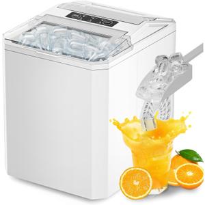 OLIXIS Countertop Ice Maker with Self-Cleaning, Portable Ice Maker Machine with Ice Scoop, 26.5Lbs/24H, 9 Cubes in 6 Mins, 2 Sizes of Bullet Ice for Home, Kitchen, Office (Sleek White)