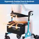 WALK MATE Rollator Walker for Seniors with Cup Holder, Upgraded Thumb Press Button for Height Adjustment, 8 Inch Wheels Walker with Seat Folding 14.7lb Lightweight Walking Aid, 300 lb Capacity, Blue