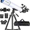 Telescope for Adults Astronomy Beginners, 80mm Aperture 800mm Refractor Telescopes for Adults High Powered with AZ Mount, Carry Bag, Phone Mount (80800white)