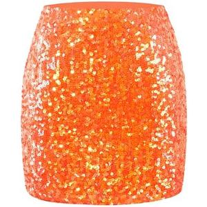 MANER Women's Sequin Skirt Sparkle Stretchy Bodycon Mini Skirts Night Out Party S