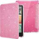 MoKo Case for All-New 7" Kindle Paperwhite 12th Gen 2024 & Kindle Colorsoft 2024/2025,Glitter Clear Kindle Case, Flexible Clear Soft TPU Back Cover Light Shell with Auto Wake/Sleep, Glitter Pink