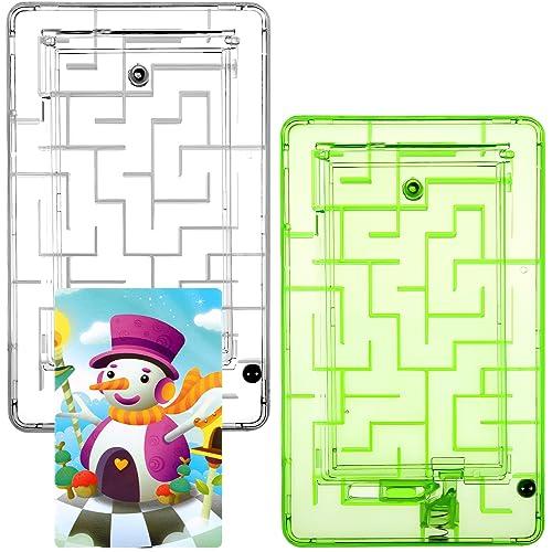 2 Pieces Present Card Holder Maze Puzzle - Creativity Plastic Puzzle Box With Intellectual Pinball Machine Game - Fun and Challenging for Teens Adults (Clear, Green)