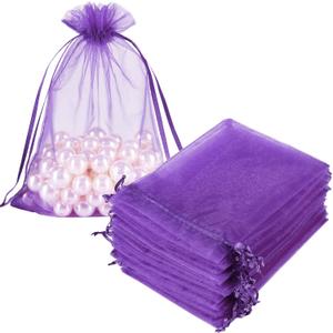 HRX Package 100pcs Organza Bags Purple, 5x7 inch Mesh Drawstring Gift Bags Jewelry Pouches for Christmas Candy Party Favor