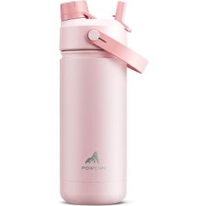 POWCAN 18 oz Insulated Water Bottle with 2-in-1 Straw and Spout Lid, Keep Cold 24H, Leak-Proof, Fits in Car Cup Holder, Stainless Steel Water Bottle for Sports, Travel, and School (Cotton Candy)