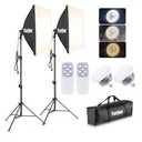 Torjim Softbox Photography Lighting Kit, 2Pcs 27" x 27" Professional Soft Box | 3000K-7500K 85W LED Bulbs with Remote, Photography Continuous Lighting Kit for Studio Lights, Portrait, Video Recording