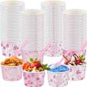 100 Pcs Pink Snowflake Soup Cups with Spoons 9 oz Winter Disposable Ice Cream Bowls Valentine's Day Paper Treat Snack Dessert Cups for Winter Holiday Hot or Cold Food Party Favor Supplies