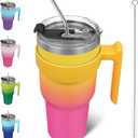 BJPKPK 40 oz Tumbler With Handle Stainless Steel Insulated Tumbler With Lid And Straw Travel Coffee Cups For Women And Men,Pink Yellow Rose
