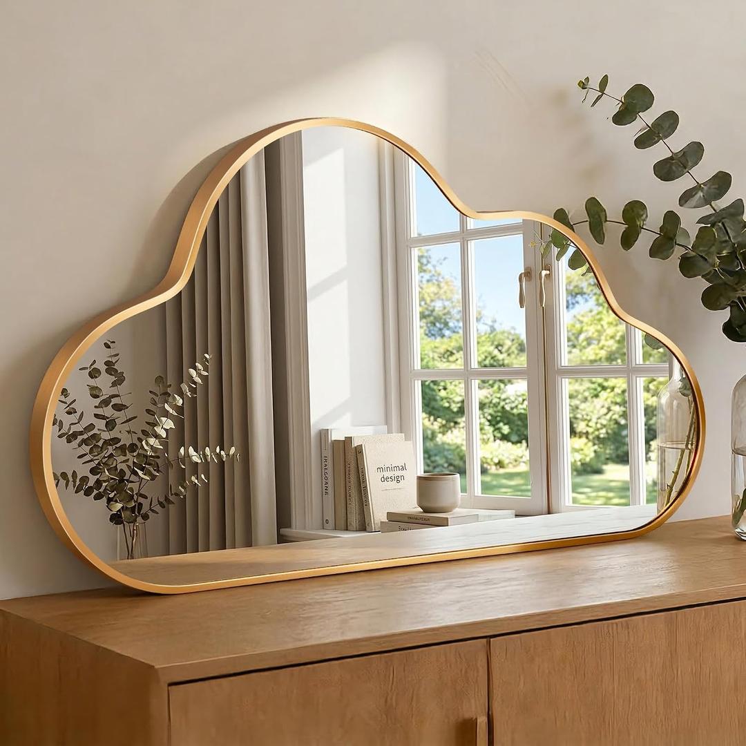 Decorative Cloud Wall Mirror with Frame for Kids' Room, Living Room, Hallway, Entryway