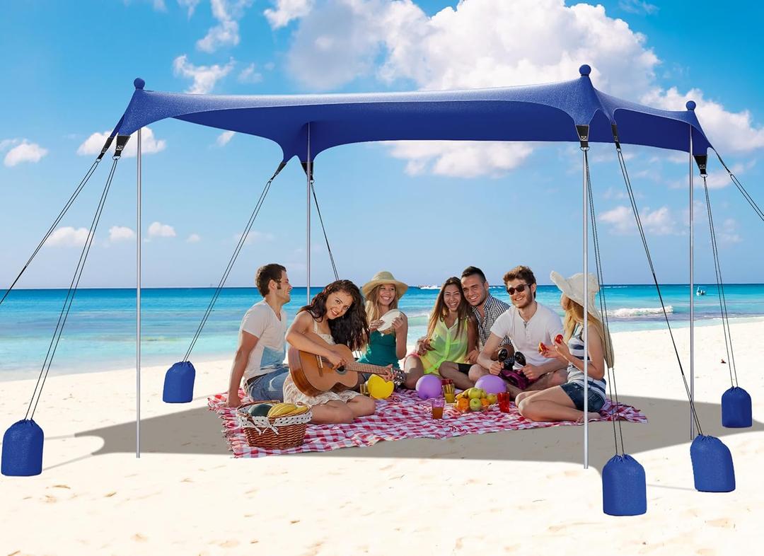Gorich Beach Tent Sun Shelter with 8 Sandbags, UPF50+ Protection & Windproof Pop Up Beach Canopy Tent Sun Shade for Family, Travel & Camping, Easy Setup Canopy Umbrella (10 x 10 FT, Dark Blue)