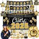 Graduation decorations class of 2025,graduation backdrop sign,photo booth props,Congrats grad banner,Hanging Swirls,Gold sash for men women graduation party decorationsGold