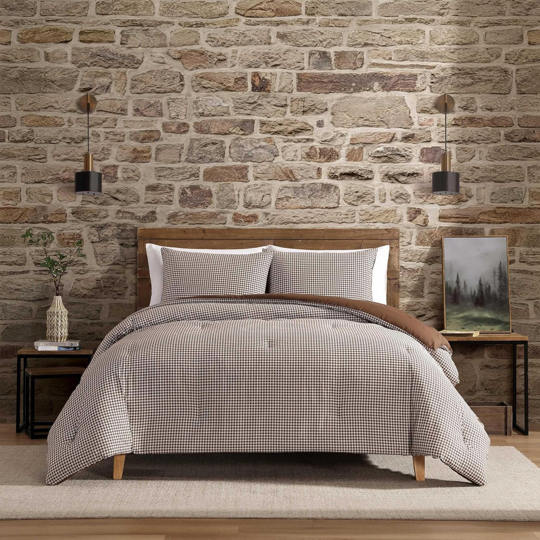 Eddie Bauer - King Bedding Comforter Sets, Naturally Soft & Smooth Cotton Bedding w/Matching Pillowcases, Reversible 3 Piece Bed Sets (Harrison Brown)