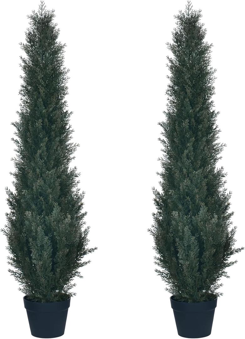 HAIHONG 4FT Artificial Cedar Topiary Trees,Faux Cedar Tree Potted Plant in Nursery Planter,Fake Plant Fake Shrubs for Outdoor Indoor Front Porch Garden Decor(Set of 2)