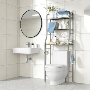 3-Tier Over the Toilet Storage, Metal Bathroom Shelve, Over Toilet Bathroom Organizer, Space Saver Bathrooms Shelve for Restroom Laundry Balcony, Stainless Steel