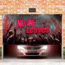 Halloween Garage Door Cover 13x6ft Zombie Wall Banner No One Leaves Bloody Message Garage Decoration Horror Backdrop Halloween Decorations Outdoor Creepy Yard Poster