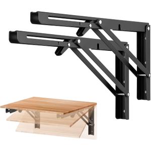Ravinte 2 Pack 14 Inch Folding Shelf Brackets Matte Black, Heavy Duty Collapsible Brackets for Tables and Benches Space-Saving Design