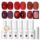 PEACECOLOR Red Gel Polish Set 6 Colors Glitter Red Cat Eye Nail Polish with Jelly Gel Polish Burgundy Brown 10ML Soak Off U V Lamp Gifts for Women Girls DIY Home Salon