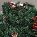 Pre-lit Christmas Garland, 9FT Lighted Christmas Garland Indoor with Red Berries & Pine Cone for Stairs Wall Door Outdoor Holiday Decor with Battery Operated Timer, Artificial Xmas Garland