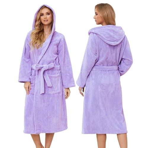 PJGGZ Hooded Bathrobe for Women, Soft Long Towel Robe for Women - Quick Dry yet Warm(Light Purple,2XL/3XL)